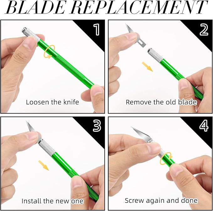 JTIEO Exacto Knife,Hobby Knife,74 Pack with 4 Upgrade Sharp Hobby Knives and 70 Spare Exacto Knife Blades for Art, Scrapbooking (Green)