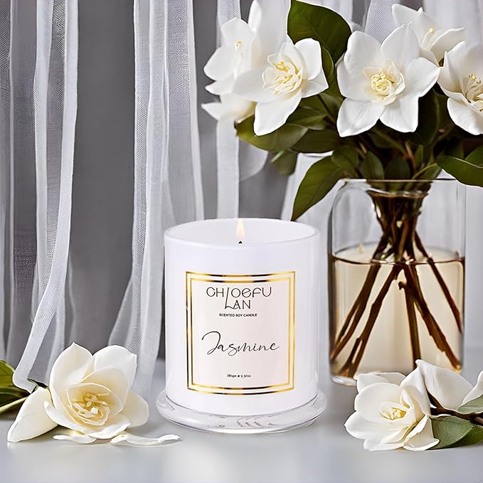 Chloefu LAN Jasmine Candle, Mothers Day Gifts Candles for Women, Scented Candles for Home Decor, Luxury White Natural Soy Candle, Wedding, Bachelorette & Bridal Shower Gift for Bride, 70 Hours 10 oz