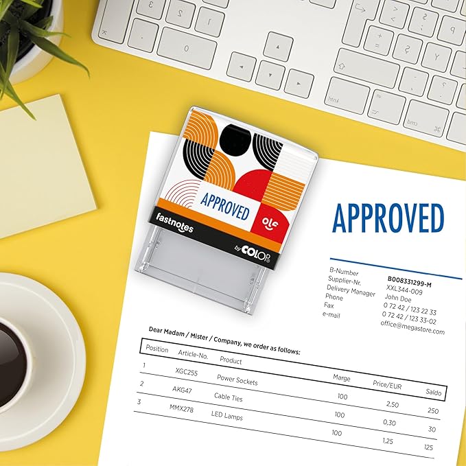Fastnotes Approved Self-Inking Rubber Stamp by COLOP - Great for Office Documents, Notary, Warehouse, Accounting Paperwork, Business, and Legal Documentation - Blue Ink (Approved- Blue)