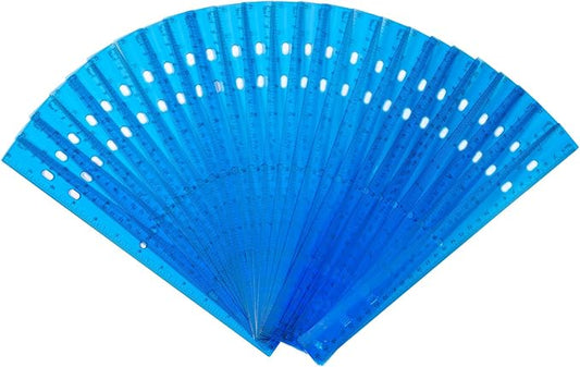 28 Pack Plastic Ruler 12 Inch Transparent Rulers - Metric Bulk for Kids School Office Classroom, Blue