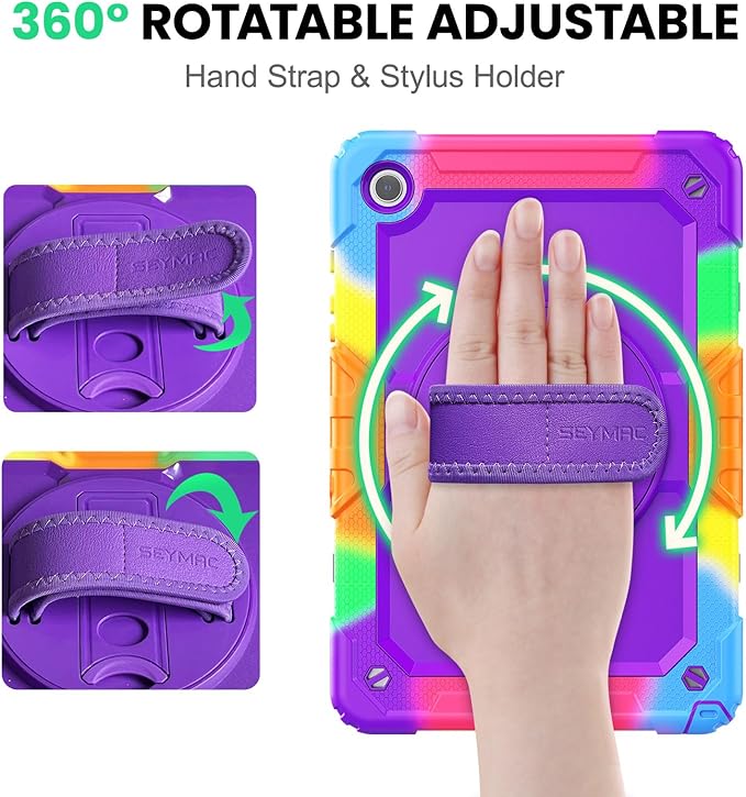 SEYMAC Case for Samsung Galaxy Tab A9+/ A9 Plus 11" (SM-X210/X216/X218), Heavy Duty Shockproof Protective Case with Screen Protector, Rotating Stand, Hand/Shoulder Strap, Purple