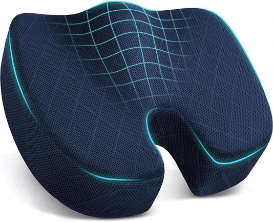 TushGuard Seat Cushion - for Office Chair, Car Seat, Airplane, Bleacher - Sciatica & Coccyx Pain Relief Desk Chair Cushion for Long Sitting Office Workers, Car Drivers(Blue,X-Large)