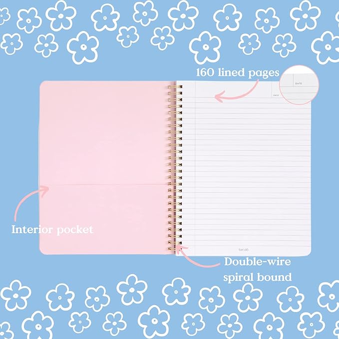 ban.do Metallic Rough Draft Large Spiral Notebook, 11" x 9" with Pockets and 160 College Ruled Pages, Pearlescent
