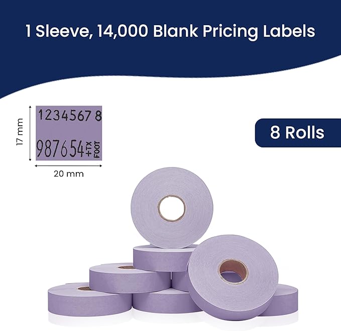 Perco Lavender Pricing Labels for Monarch 1136 - 14,000 Labels, 8 Rolls, Ink Roll Included