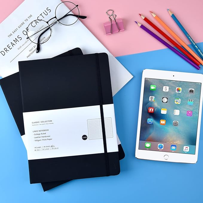 Coopay 6 Pack B5 Notebooks Journal College Ruled Composition Notebooks Classic Hardcover Lined Journals for Office Home School Business Writing Note Taking, 10.2" x 7.5", 100GSM Thick Paper (Black)