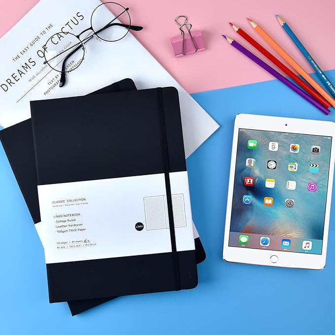 Coopay 12 Pack B5 Notebooks Journal College Ruled Composition Notebooks Classic Hardcover Lined Journals for Office Home School Business Writing Note Taking, 10.2" x 7.5", 100GSM Thick Paper (Black)