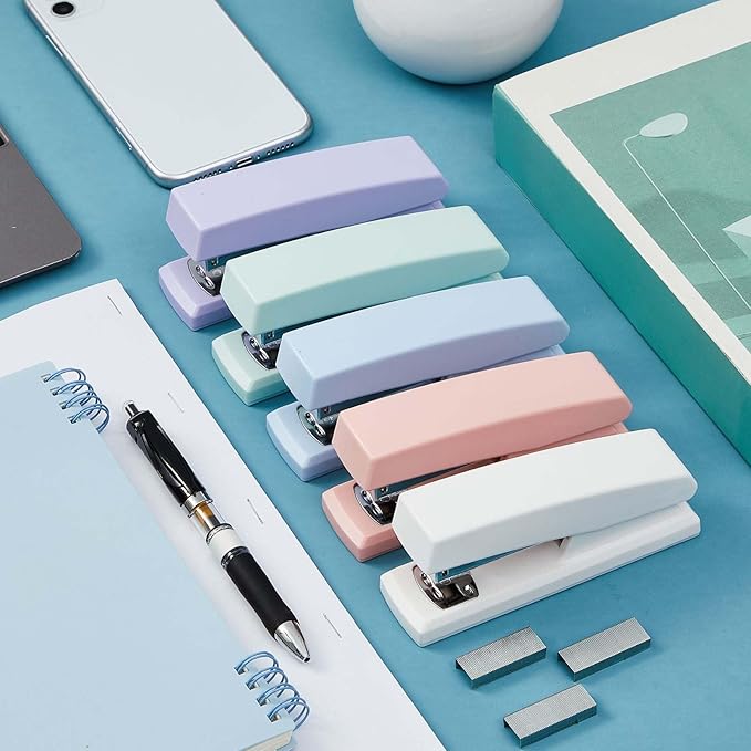 10 Pcs Commercial Desktop Staplers Metal Desktop Stapler with 6000 Staples 25 Sheet Capacity Stapler and Staples Cute Office Stapler Macaron Color Desk Stapler for Home School Office Supplies