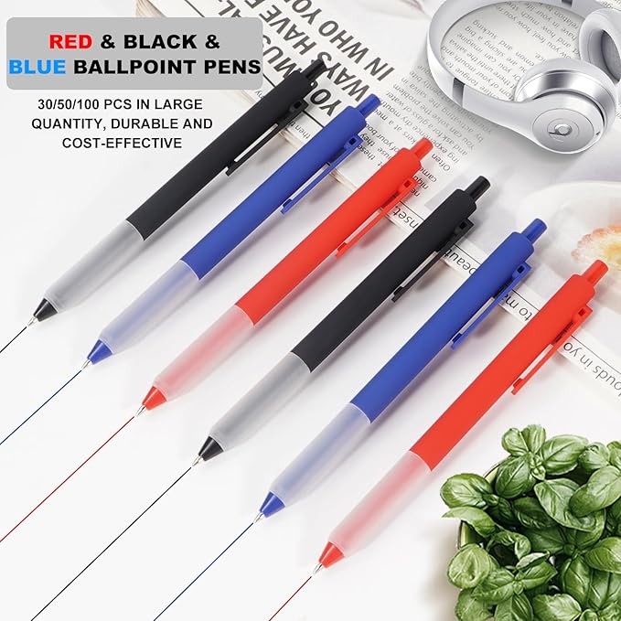 Pens Bulk, 30 Pcs Retractable Ballpoint Pens Medium Point (1.0mm) Rollerball Pens for Smooth Writing Women Men Gifts, (10Black&10Blue&10Red Ink) for Journaling School and Office Supplies Use