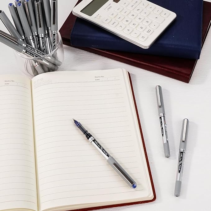 EYEYE Black Rollerball Pens 1.0mm, 8 Pack Bold Point Roller Ball Pen Quick Dry, Liquid Ink Pen Fine Point Smooth Writing Pens for Journaling, Note Taking, Office, School Supplies