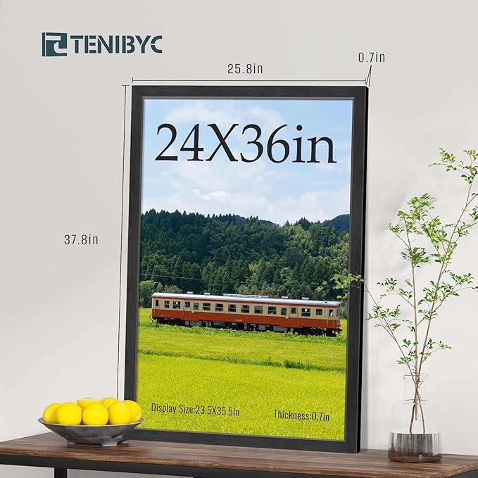 24x36 Poster Frames Set - 3 Pack - Black Solid Wood Picture Frame - Exclusive Woodgrain - Rooms, Offices, Gallery, Studio, and Hallway, Wall Display Decor