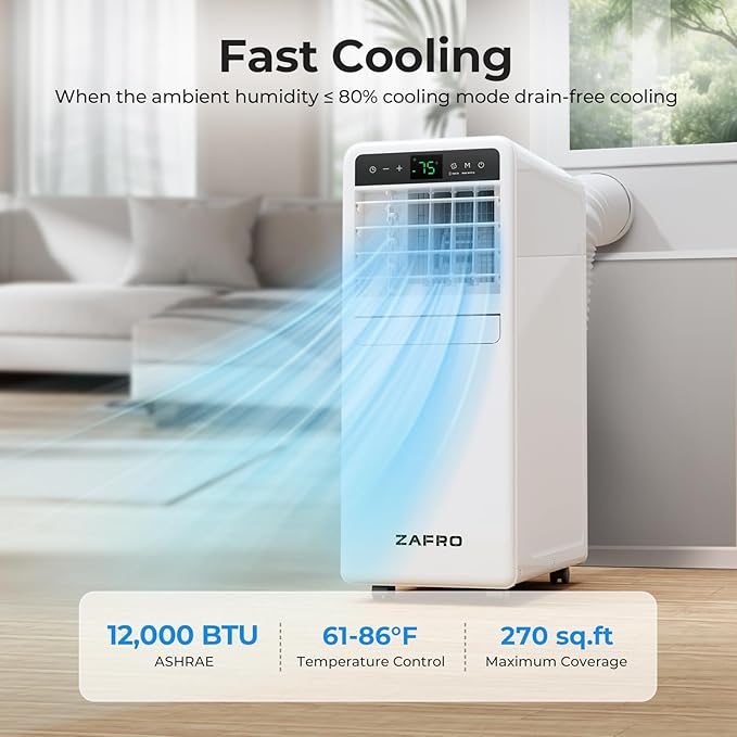 12,000 BTU Portable Air Conditioner, 3-IN-1 Smart AC Unit with Fan/Dehumidifier/Drainage-free Cooling, APP/Voice/Remote/Touch, 47 dB, Sleep Mode, Window Installation Kit, 24H Timer for Home/Office