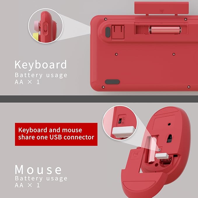 UBOTIE Colorful Computer Wireless Keyboard Mouse Combos, Typewriter Flexible Keys Office Full-Sized Keyboard, 2.4GHz Dropout-Free Connection and Optical Mouse (Red-Polychrome)