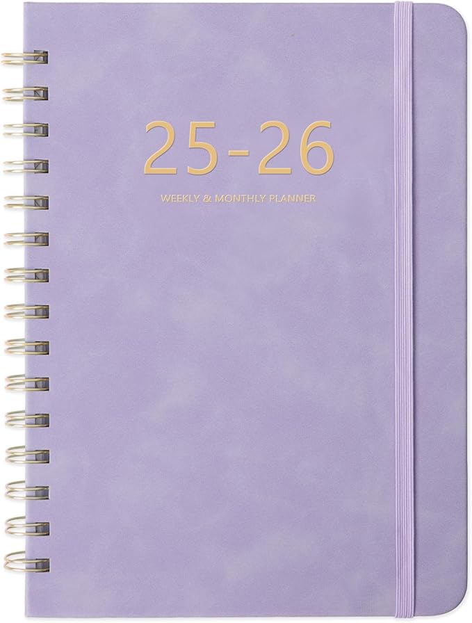 Academic Planner 2025-2026, Weekly and Monthly Calendar Planner, July 2025 - June 2026, 6.4" x 8.5", Faux Leather Cover Yearly Teacher Student Planning Agenda Book with Tabs, Pocket, Notes (Purple)