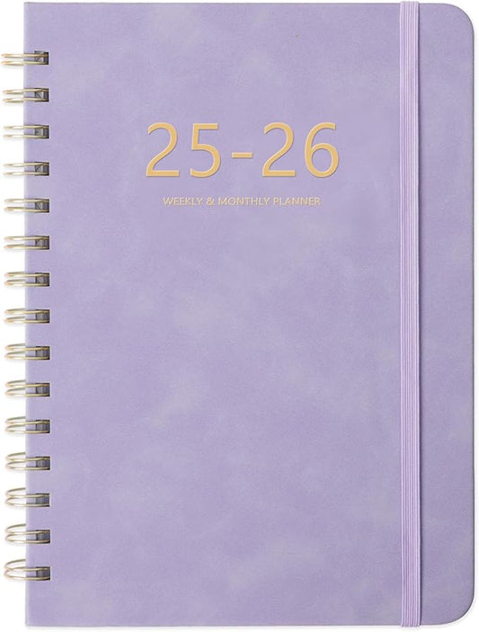 Academic Planner 2025-2026, Weekly and Monthly Calendar Planner, July 2025 - June 2026, 6.4" x 8.5", Faux Leather Cover Yearly Teacher Student Planning Agenda Book with Tabs, Pocket, Notes (Purple)