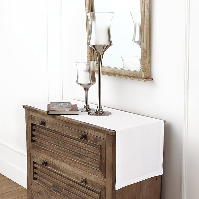 Solino Home Linen White Table Runner 36 Inches - 100% Pure Linen Small Table Runner 14 x 36 Inch Ideal for Dresser and Coffee Tables - Fall, Autumn, Winter, Thanksgiving, Christmas - Fete