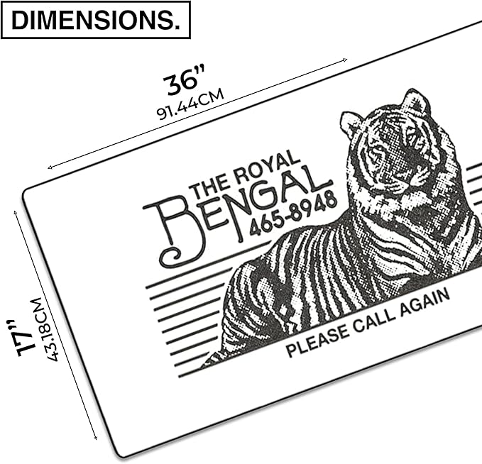 MPCO. OZGMX Large Gaming Desk Pad - 36" x 17" Duraglyde Fabric Royal Bengal White Desk Mats - Non-Slip, Washable, Smooth Glide for Precision Gaming & Work