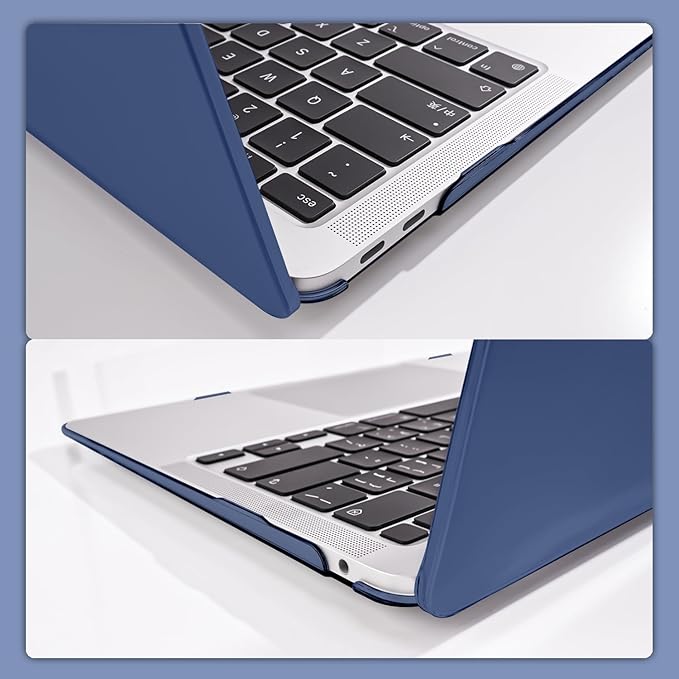 Compatible with 2021 2020 2019 2018 Release MacBook Air 13 inch Case M1 Chip A1932 A2179 A2337, Slim Crystal Plastic Hard Shell Case Keyboard Skin Screen Film Dust Plug Webcam Cover, Navy Blue