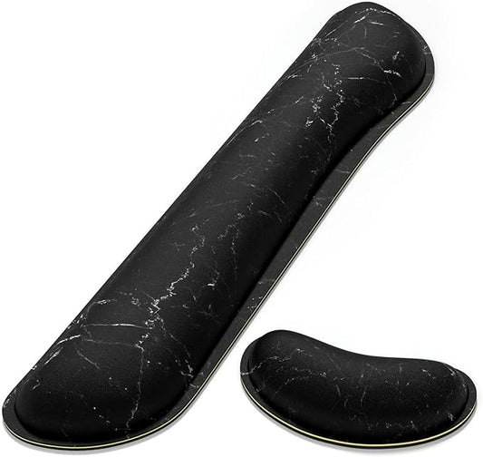 Dapesuom Enlarge Keyboard Wrist Rest, Memory Foam Wrist Cushion for Desk Mats Support, Cute Marble Pain Relief Keyboard Mouse Pad Rests Set with Non-Slip Base for Gaming Laptop Office Computer, Black