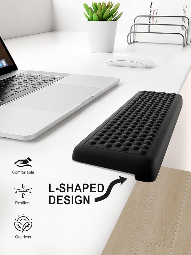Hsurbtra L-Shaped Desk Elbow Pad, 2-Piece Soft Memory Foam Elbow Support Padding with Non-Slip Rubber Base, Ergonomic Desk Edge Cushion Wrist Rest for Office, Home, Work, Gaming, Black