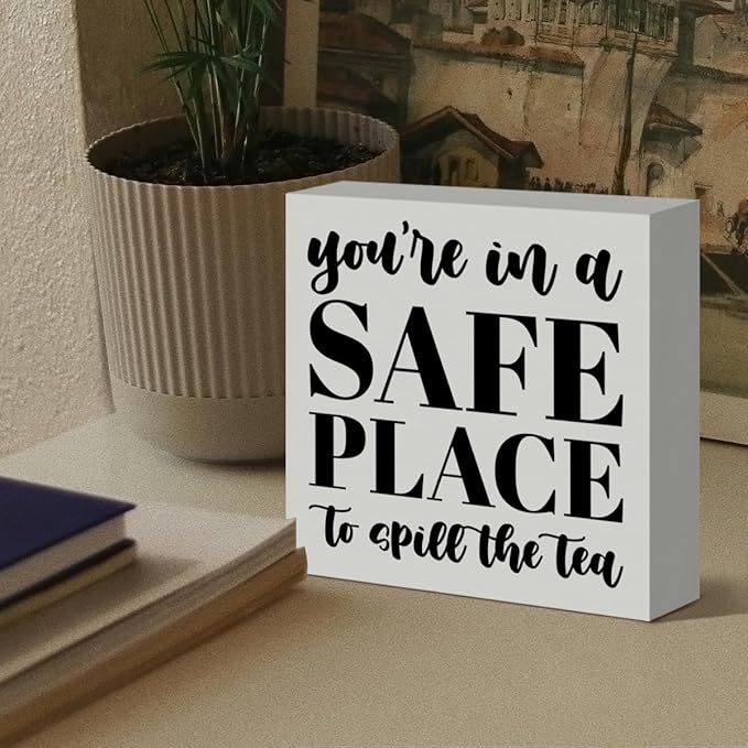 Therapy Office Desk Decor Wooden Box Sign Mental Health Decor for Home School Counseling Psychologist Therapist Office Classroom Treatment Room Decoration Gift for Counselor Psychologist Therapist