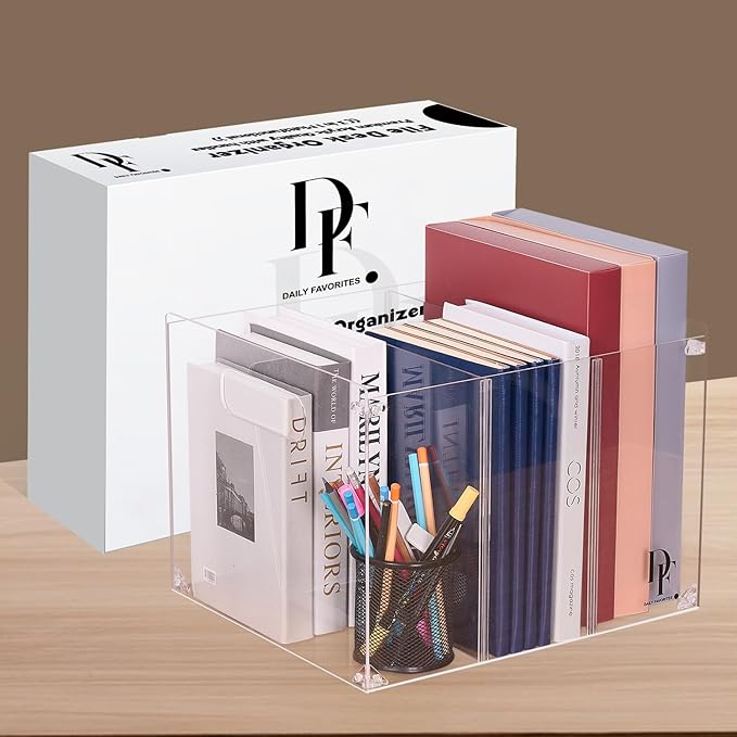 DF 3-Section Acrylic File Organizer with Handles – Clear File box for Documents, Books & Office Supplies – Desktop Hanging File Organizer - Compact and Durable Design for Home or Office Use