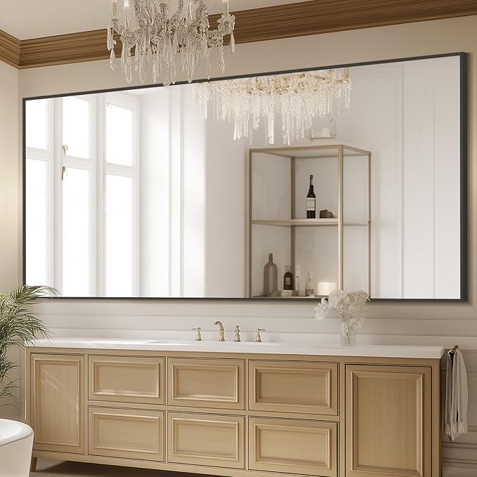 MELOMOIR 82"x44" Oversized Floor Mirror Freestanding, Oversized Mirror Full Length for Bedroom Living Room Dressing Room Gym Yoga Hair Salon, Black Mirror Full Length with Shatterproof Tempered Glass