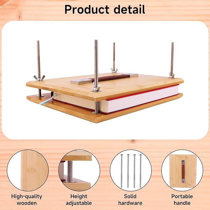 GeryVtee Wooden Book Press 9.8x7.87 inch Large Bookbinding Press Portable Binding Machine with Handle Easy Assemble Books Binding Tools for Craft Enthusiasts (Burlywood)