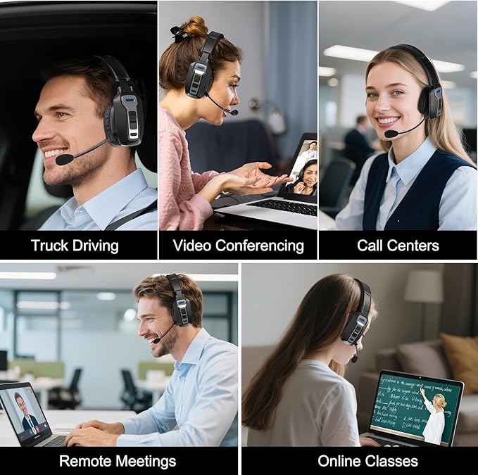 Bluetooth Headset for Truck Drivers, Single Ear Wireless Headphones with Mic Noise Cancelling, Mute Button, Hands-Free, 60H Playtime for Call Center, Office, Cell Phone