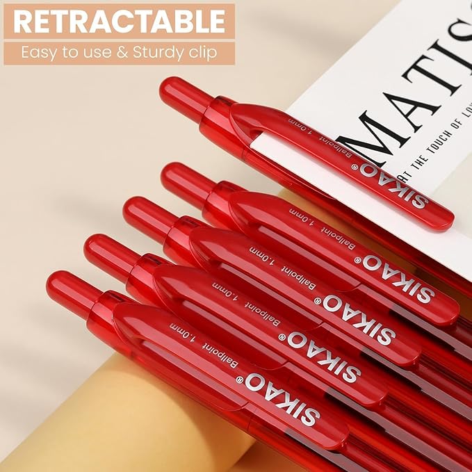 Red Pens Bluk | 30 Pack Durawrite Retractable Ballpoint Smooth Writing | Ball Point Click Pens Red Ink 1.0mm with Clear & Vivid Lines for Servers School Office Supplies, Lapiceros