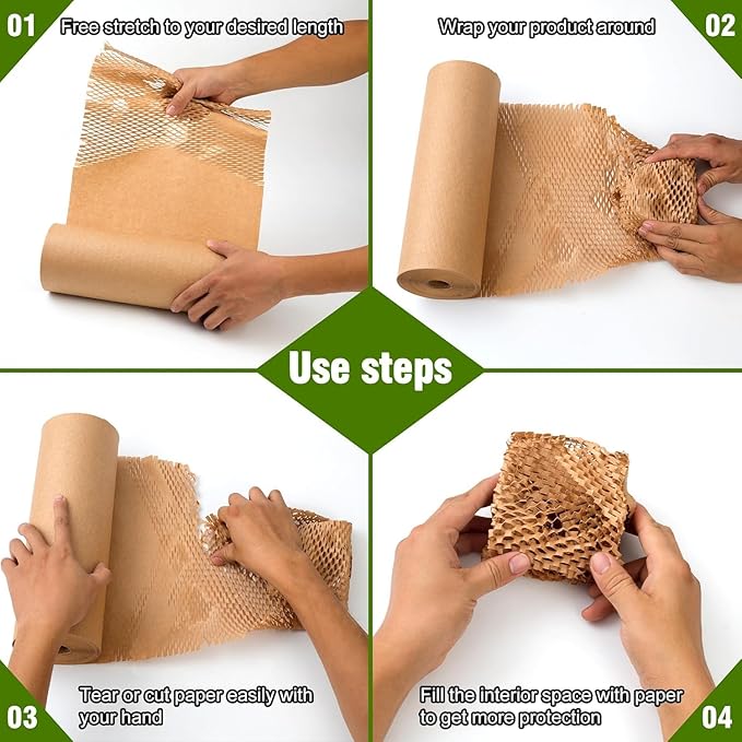 Honeycomb Packing Paper 15" Width X 200 FT for Moving Glass Dishes Recyclable Wrapping Paper Bubble Wrap Packing Material for Shipping Fragile Items Shipping Filler with 20 Fragile Stickers