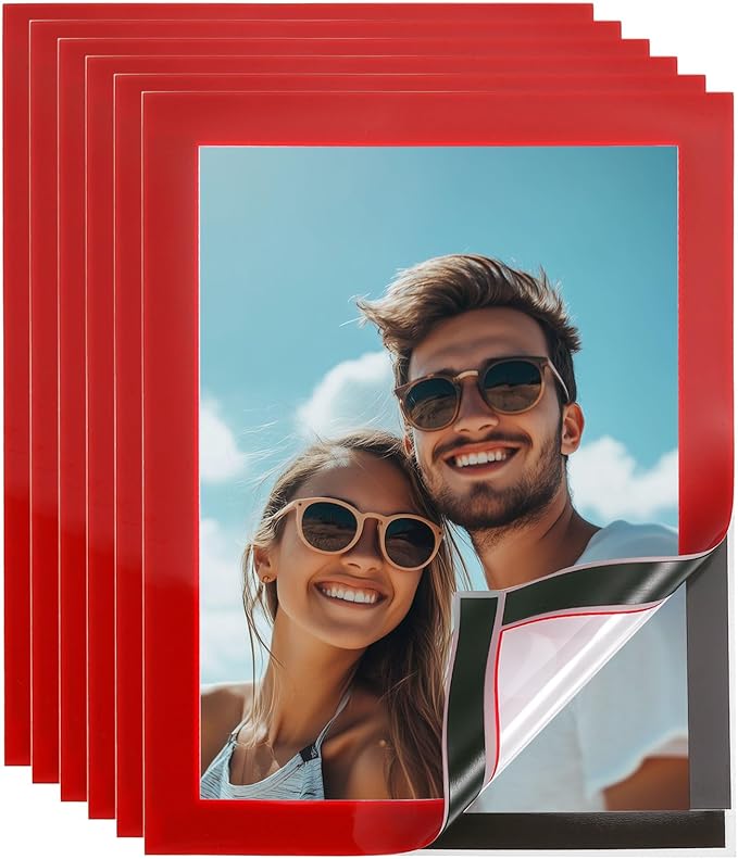 uxcell 6 Pcs Magnetic Sign Holder, 5" x 7" Self-Adhesive Magnetic Wall Signs Holder Magnetic Picture Frame Document Holder for Home Office Wall Window Displays, Red