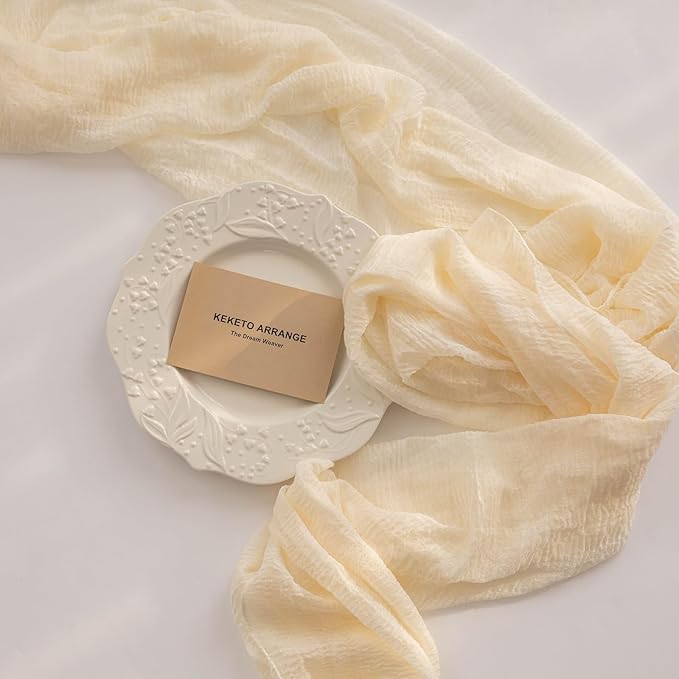 10pcs Ivory Gauze Rustic Cheesecloth Table Runner 120 Inch 10 FT for Wedding Baby Shower Bridal Shower Birthday Engagement Garden Outdoor Party Long Sheer Boho Decorations