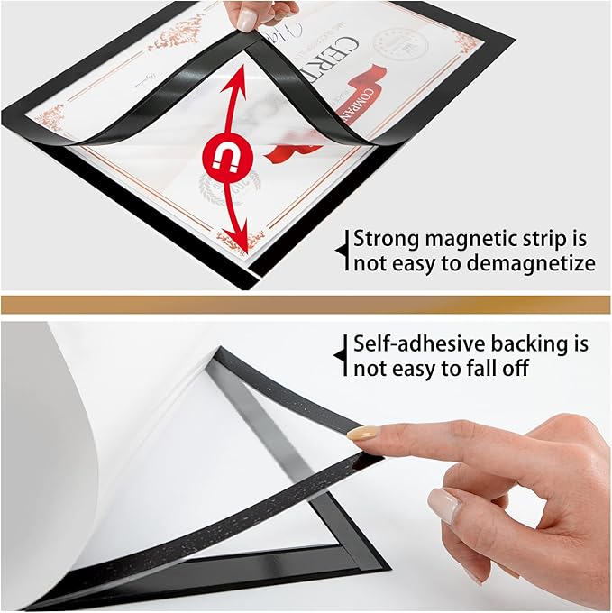 8.5"x 11"Magnetic Sign Holder, Double Sided Window Self-adhesive Frame, Transparent PVC and Strong Magnetic Display Frame for Home/Office/Poster/Certificate/Artwork Display(Black,10Pack)