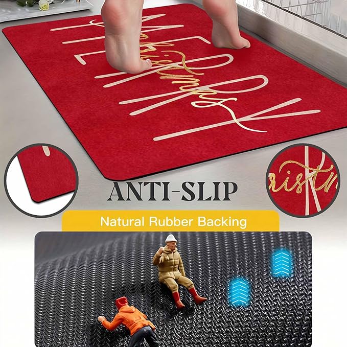 Christmas Door Mat Entrance Front Porch Rugs Red Gold Merry Christmas Doormat Non-Slip Rug Welcome Mat for Entrance Indoor Home Bathroom Floor Decoration, 16" x 24" Inch