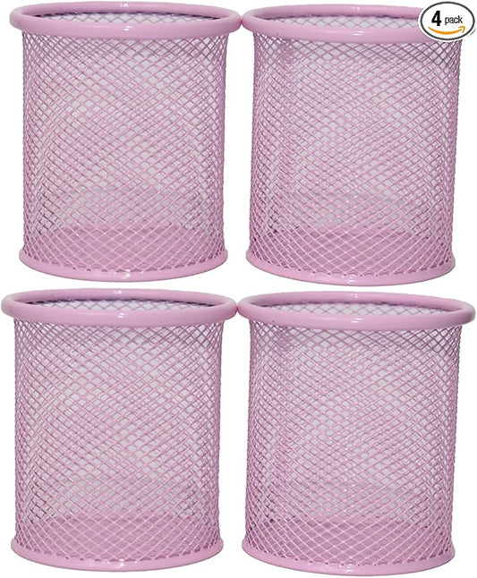 Pen Holder Mesh Pencil Holder Metal Pen Holder Cup Pencil Cup Holder for Desk Office Pen Organizer PINK, 4 Pack
