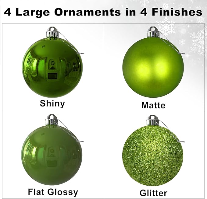 Lime Green 4.0" Large Christmas Balls - Christmas Tree Decoration Ornaments Shatterproof Hanging Balls for Birthday Halloween Holiday Wedding Decorations Set of 4pcs