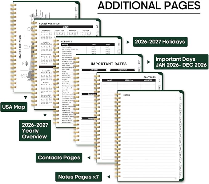 2026 Planner 8.5" x 11", Weekly and Monthly Calendar Planner Book, January 2026 - December 2026, Hardcover Spiral Planner with Monthly Tabs, Notes Pages, Perfect for Women & Men, A4 - Dark Green