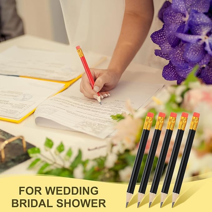 MECCANIXITY Golf Pencils with Erasers, 4" HB Mini Half Pencils Pre Sharpened Small Pens for Wedding Bridal Shower Game Office Writing Drawing(Black, Pack of 20)