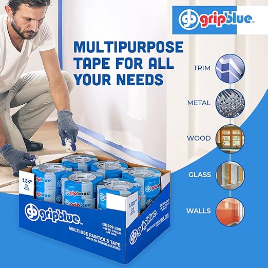 Blue Painters Tape 2 Inch Wide, Bulk - 24 Rolls Masking Tape, “Professional-Grade” - Yields Exact Lines on Walls & Trim, Multi-Surface, Residue-Free, Easy Removal –Indoor & Outdoor Use, 1.88in x 60yds