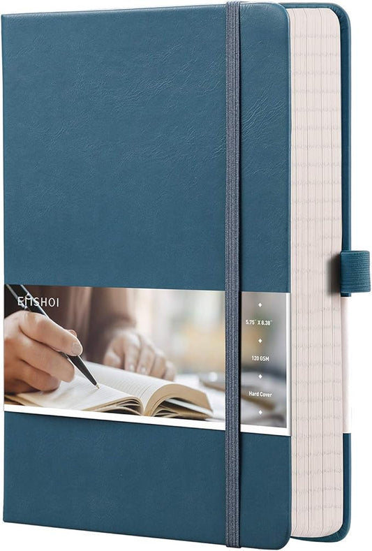 EMSHOI A5 Graph Paper Notebook Journal - 256-Page Hardcover, 120gsm Thick Ink-Proof Paper, PU Leather Cover with Inner Pocket, Portable 5.75"x8.38" Size for Work, Math, Engineering – Light Blue