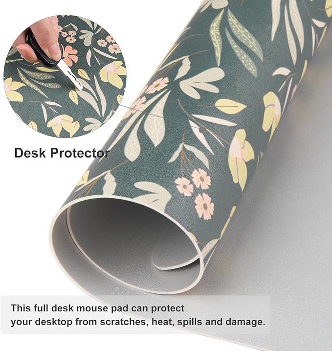 Colorful Star Large Mouse Pad, PU Leather Waterproof Desk Mat, Computer Gaming Mouse Pad, XXL Extended Mousepad Non Slip Desk Pad for School Office Home 31.5" x 15.7" - Ditsy Floral Print