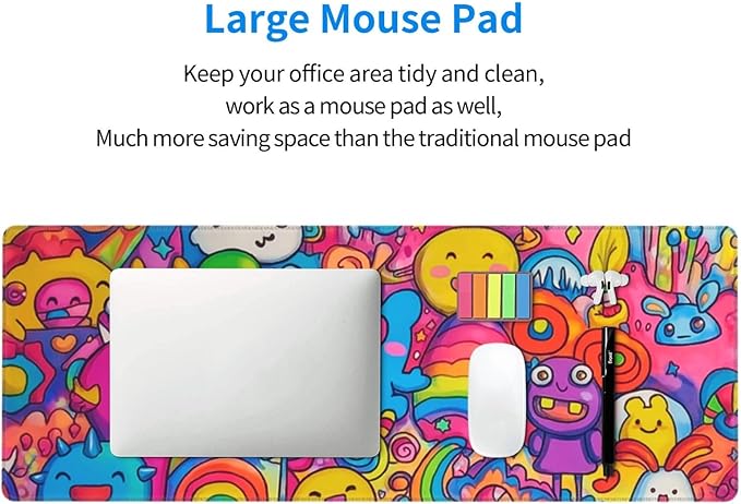 Cartoon Mouse Pad 31.5 X 11.8 Inch Big Desk Rubber Base Stitched Edges Keyboard Pad XXL Mouse Mat for Home Game and Office