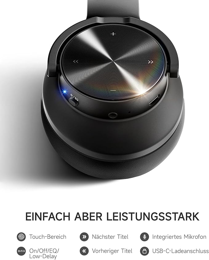 Picun B8 Bluetooth Headphones, 120H Playtime Headphone Wireless Bluetooth with 3 EQ Modes, Low Latency, Hands-Free Calls, Over Ear Headphones for Travel Home Office Cellphone PC Black