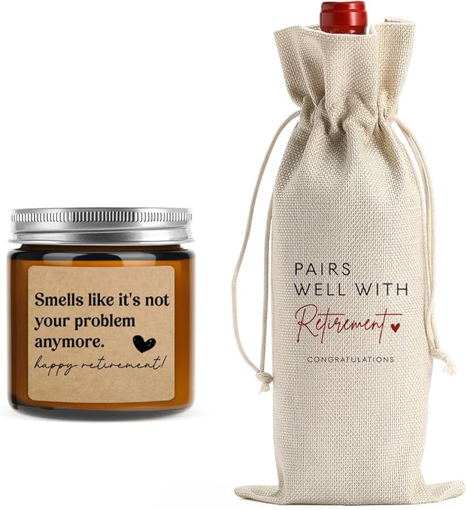 Retirement Wine Bag Scented Candles Set Retirement Gift for Woman, Men - 3.5oz Lavender Scented Soy Wax Candle- Best 2025 Retired Gifts for Women, Men, Friends, Coworker, Teacher