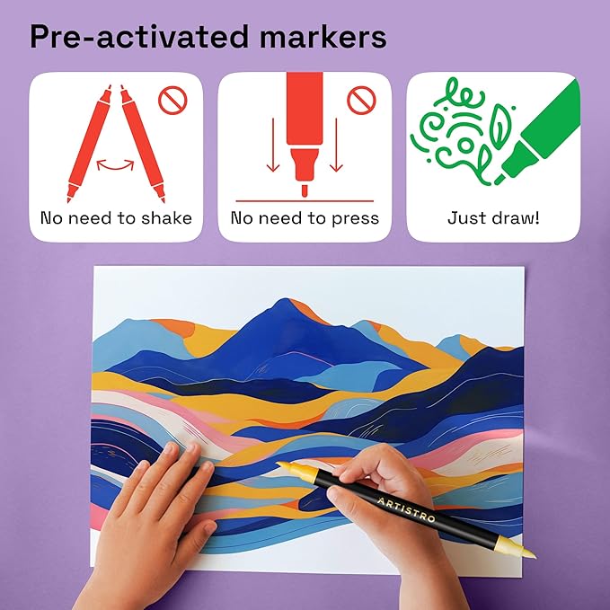 ARTISTRO Paint Markers - Acrylic Pens for Rock, Glass, Fabric, DIY - Art Supplies - 48 Dual Brush Tip Markers