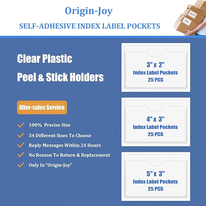 Origin-Joy 25 PCS Self-Adhesive Index Label Pockets, Clear Plastic Peel & Stick Card Holders with Top Open for Loading (2.125 x 3.37 inch - Bank Cards Exclusive)