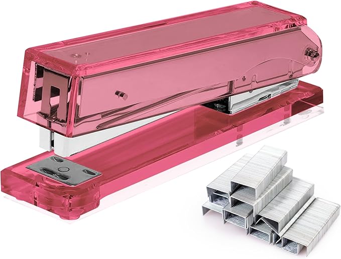 OfficeGoods Acrylic Stapler – Aesthetic & Durable Pink Desk Staple for Modern Office – Stylish & Compact Office Supplies for Women & Men