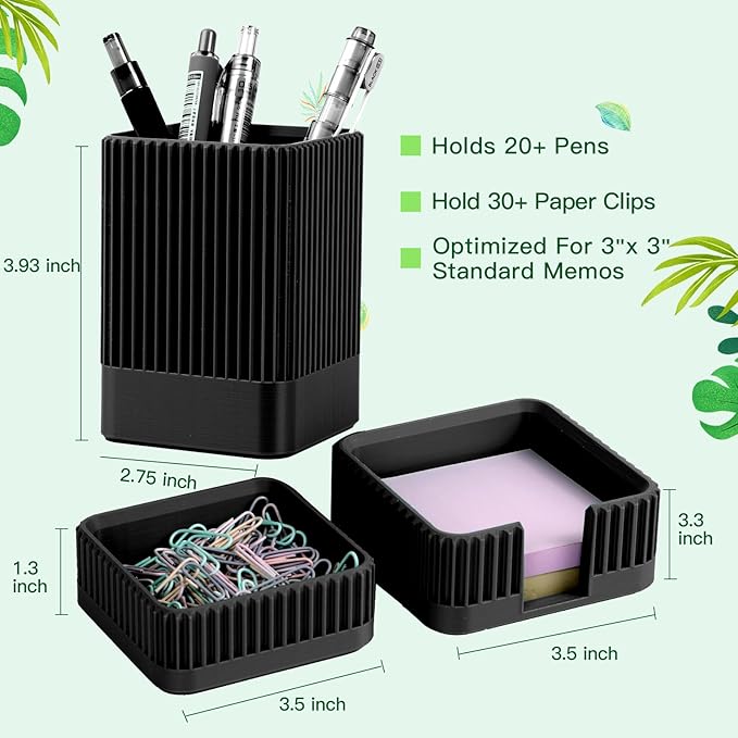 Aesthetic Desk Organizers and Accessories Set of 3 with Pen Holder,Paperclip Holder,Sticky Note Holder - Durable Plastic Pencil Holder for Office Women Men-Teacher Appreciation/Back-to-school Gift