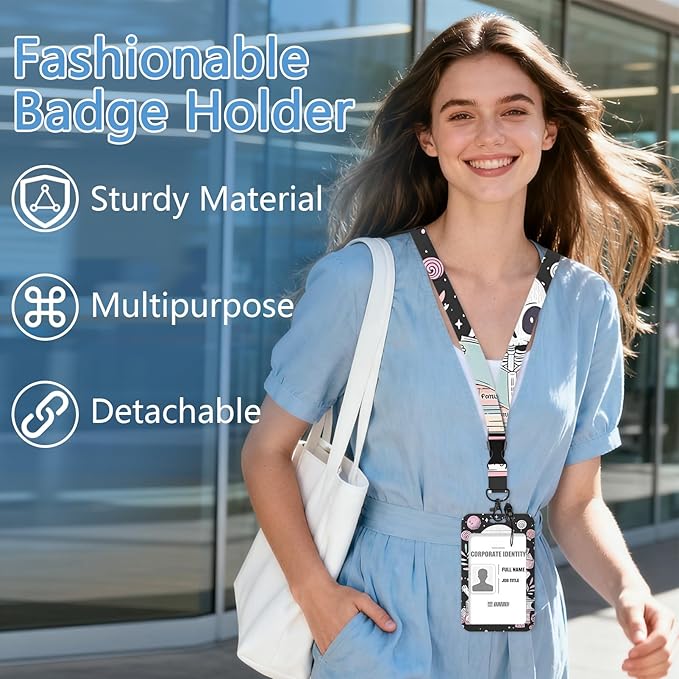 Cute Skull Reading Badge Holder Reel Lanyard,ID Card Badge Holder Retractable Name Tag Clips for Doctor Nurse Teacher Office Student