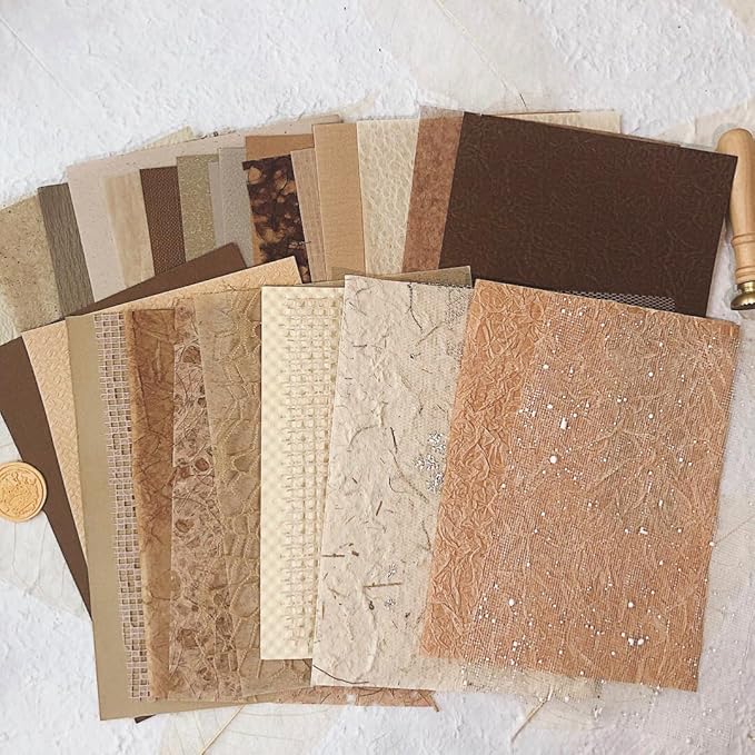 30Pcs Unique Handmade Textured Scrapbook Paper&Mesh Fabric set - A5 sheet Craft Mulberry Special Rice Paper Mix for Scrapbooking Junk Journaling Supplies Card Collage DIY Materials, 5.8x8.2 inches